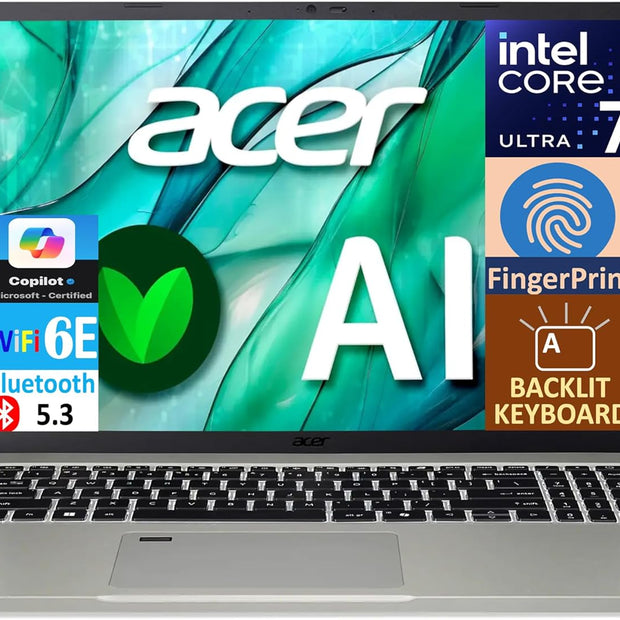 Acer Aspire Vero 16 AI Powered Laptop 16.0" IPS WQXGA Display (Intel Core Ultra 7 155U, 16GB LPDDR5X, 512GB PCIe SSD, Intel Graphics, Backlit KB, Fingerprint, 2 Thunderbolt 4, WiFi 6E, Win 11 Pro)