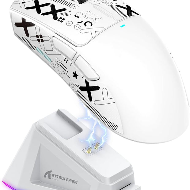 Attack Shark X11 – 59g Superlight Wireless Gaming Mouse | RGB Charging Dock | 22000 DPI | 5 Buttons | White
