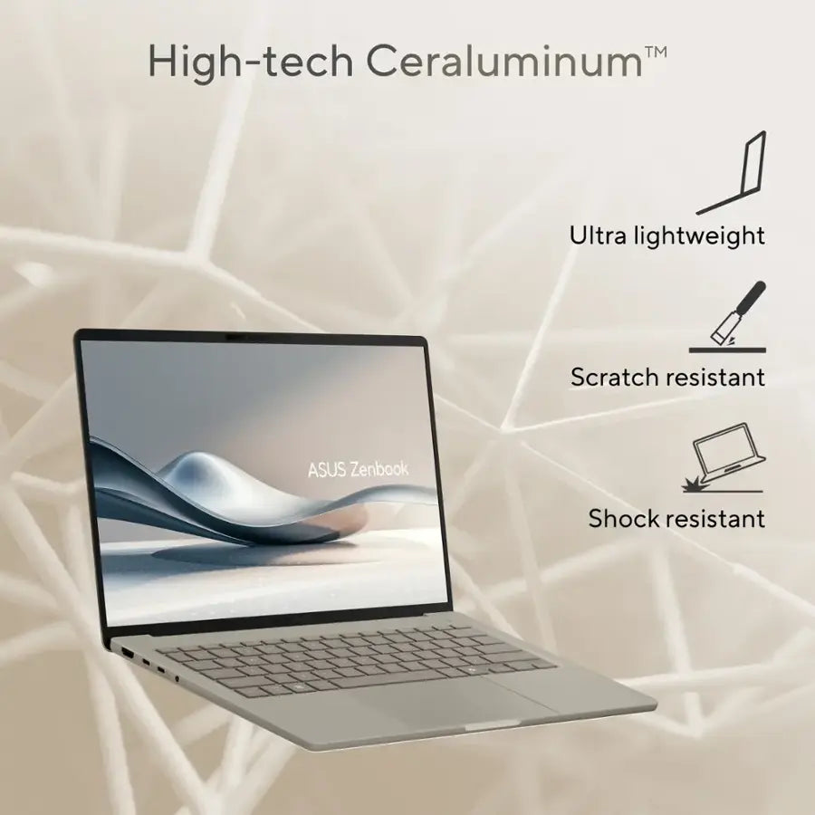 ASUS Zenbook A14 – Snapdragon X Plus | 16GB RAM | 512GB SSD | 14″ FHD+ OLED | Copilot+ PC | Zabriskie Beige