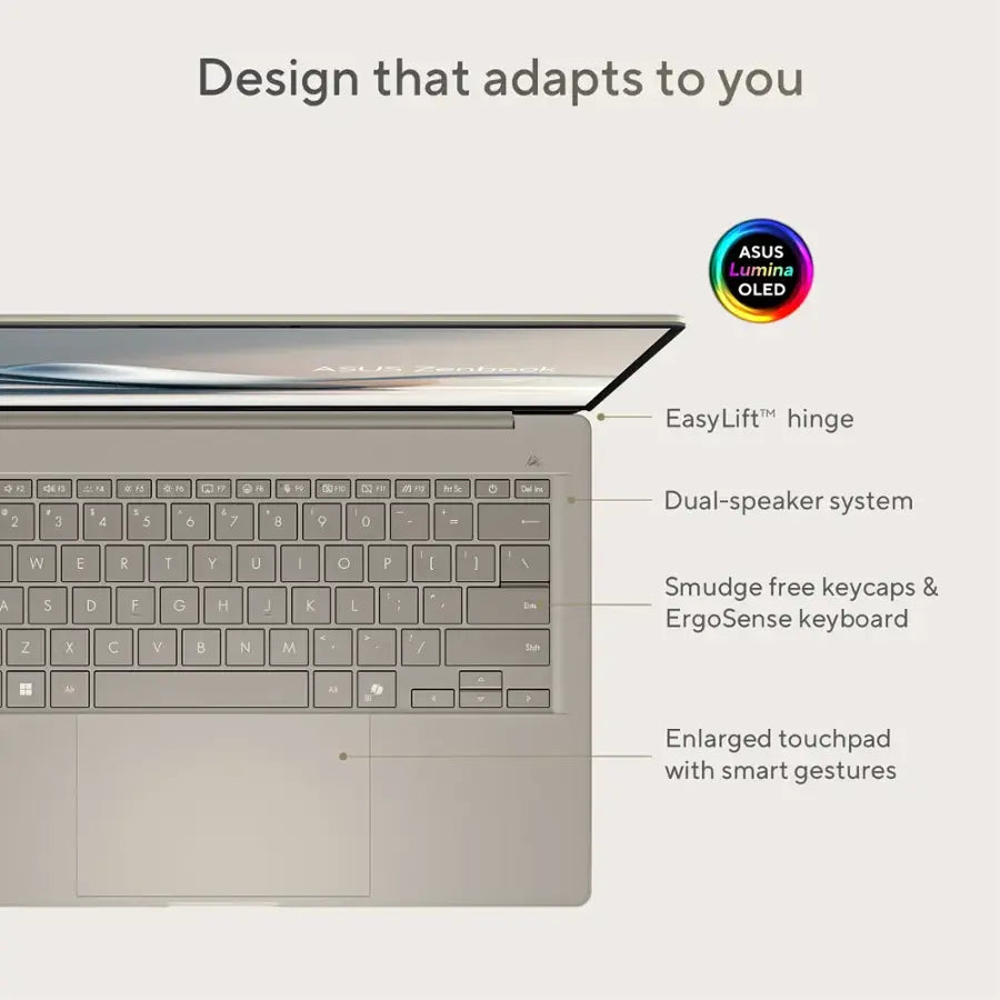 ASUS Zenbook A14 – Snapdragon X Plus | 16GB RAM | 512GB SSD | 14″ FHD+ OLED | Copilot+ PC | Zabriskie Beige