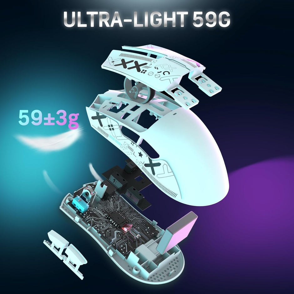 Attack Shark X11 – 59g Superlight Wireless Gaming Mouse | RGB Charging Dock | 22000 DPI | 5 Buttons | White