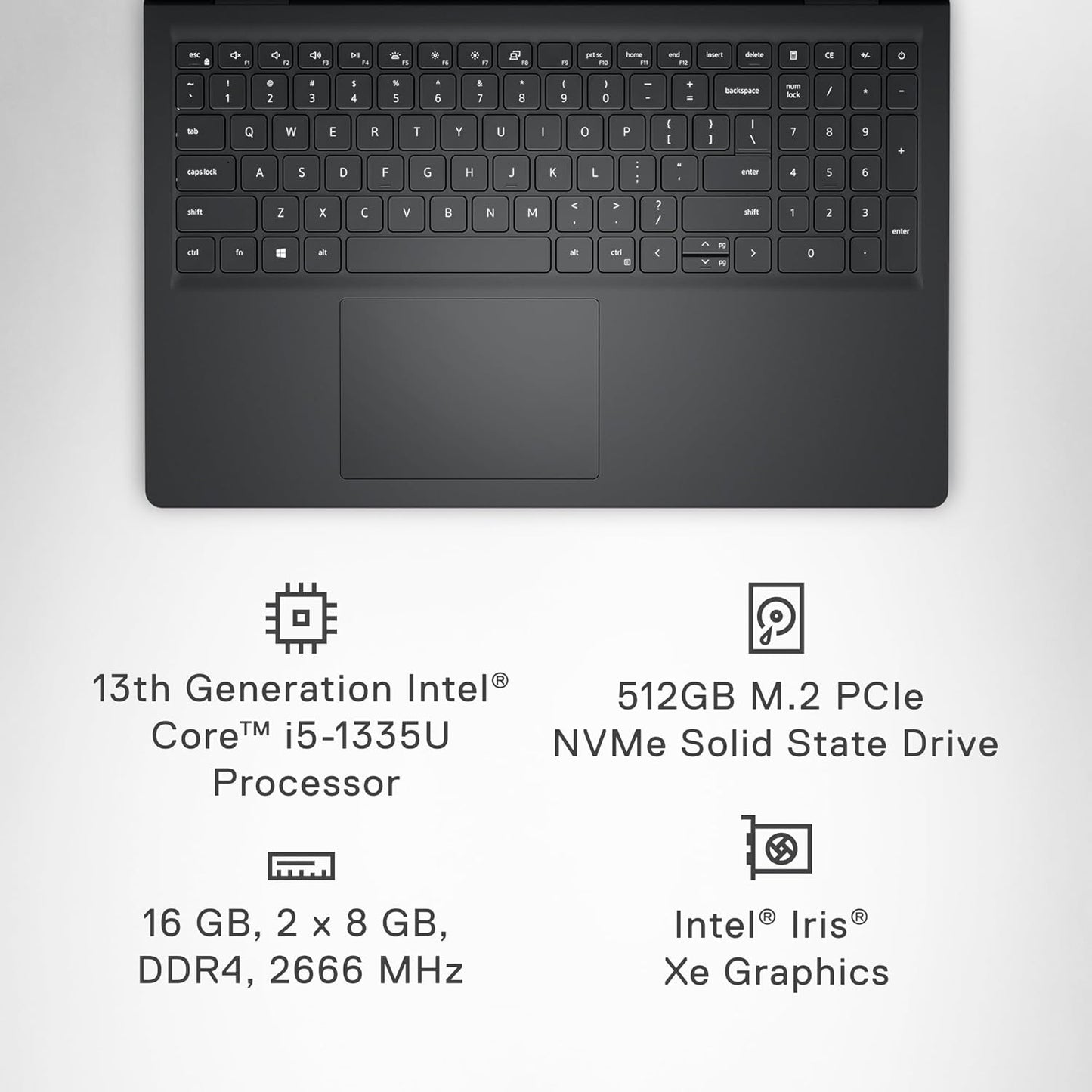 Dell Inspiron 3530 Laptop - 15.6-inch FHD (1920 x 1080) Touchscreen Display, Intel Core i5-1335U, 16GB DDR4 RAM, 512GB SSD, Intel Iris Xe Graphics, Windows 11 Home - Carbon Black