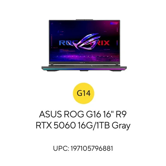 ASUS ROG Strix G16 (2025) – Ryzen 9 9955HX | RTX 5060 8GB | 16GB DDR5 RAM | 1TB SSD | 16″ WUXGA 165Hz | Eclipse Gray