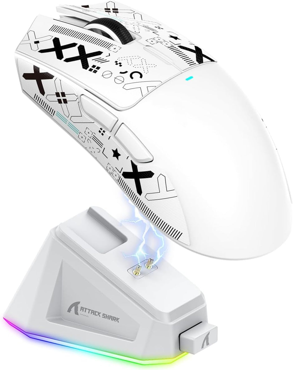 Attack Shark X11 – 59g Superlight Wireless Gaming Mouse | RGB Charging Dock | 22000 DPI | 5 Buttons | White