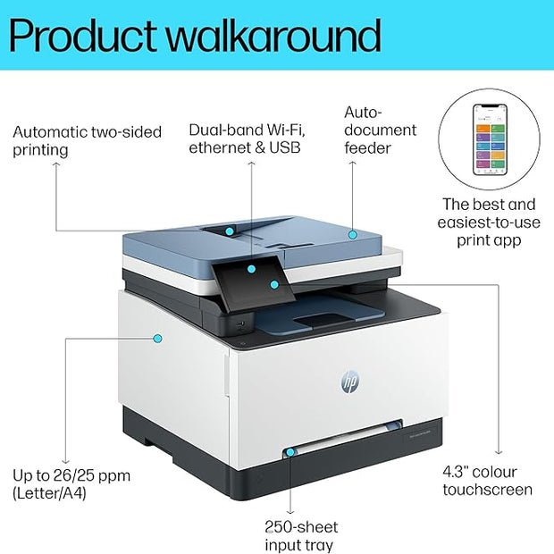 HP Color LaserJet Pro MFP 3303fdw - Wireless, Print, Scan, Copy, Fax, ADF, Automatic 2-sided printing, Touchscreen