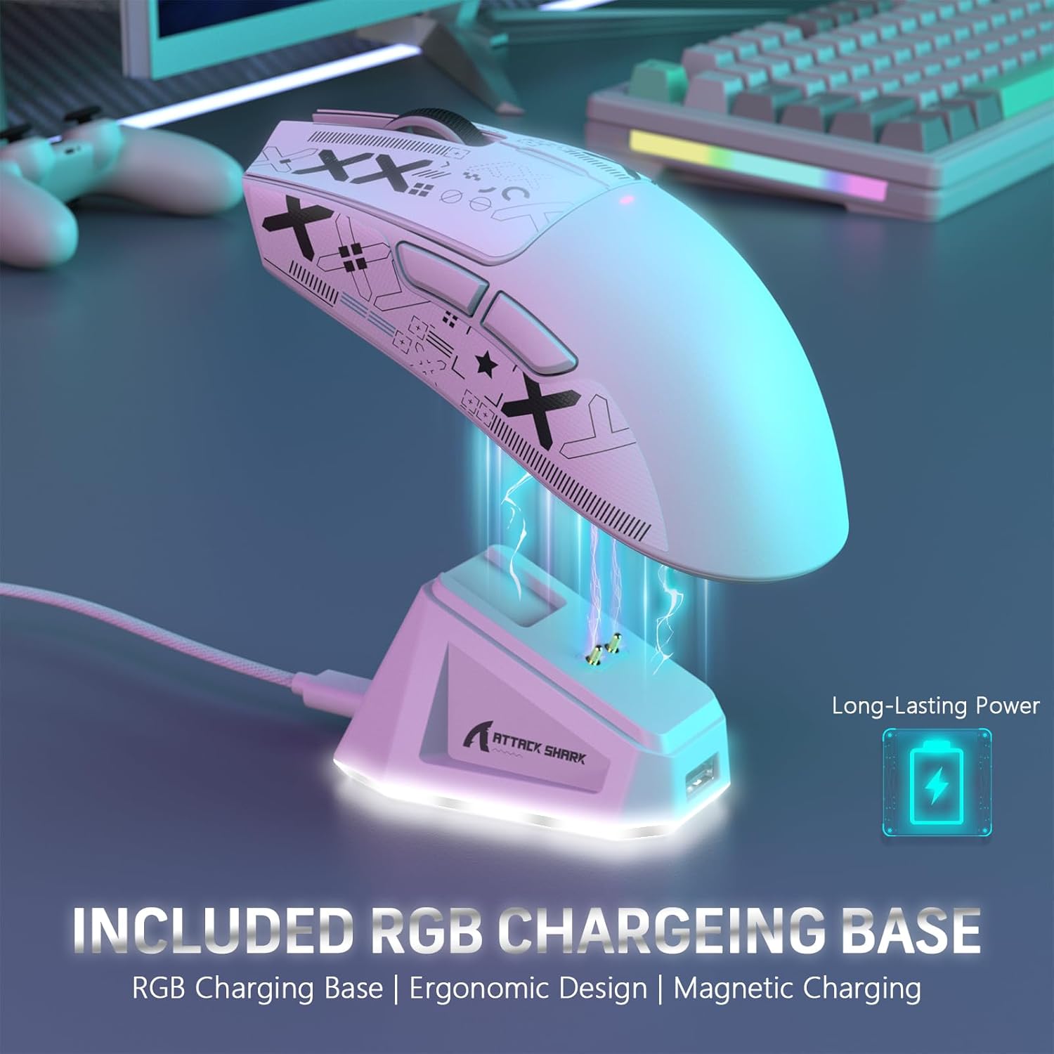 Attack Shark X11 – 59g Superlight Wireless Gaming Mouse | RGB Charging Dock | 22000 DPI | 5 Buttons | White