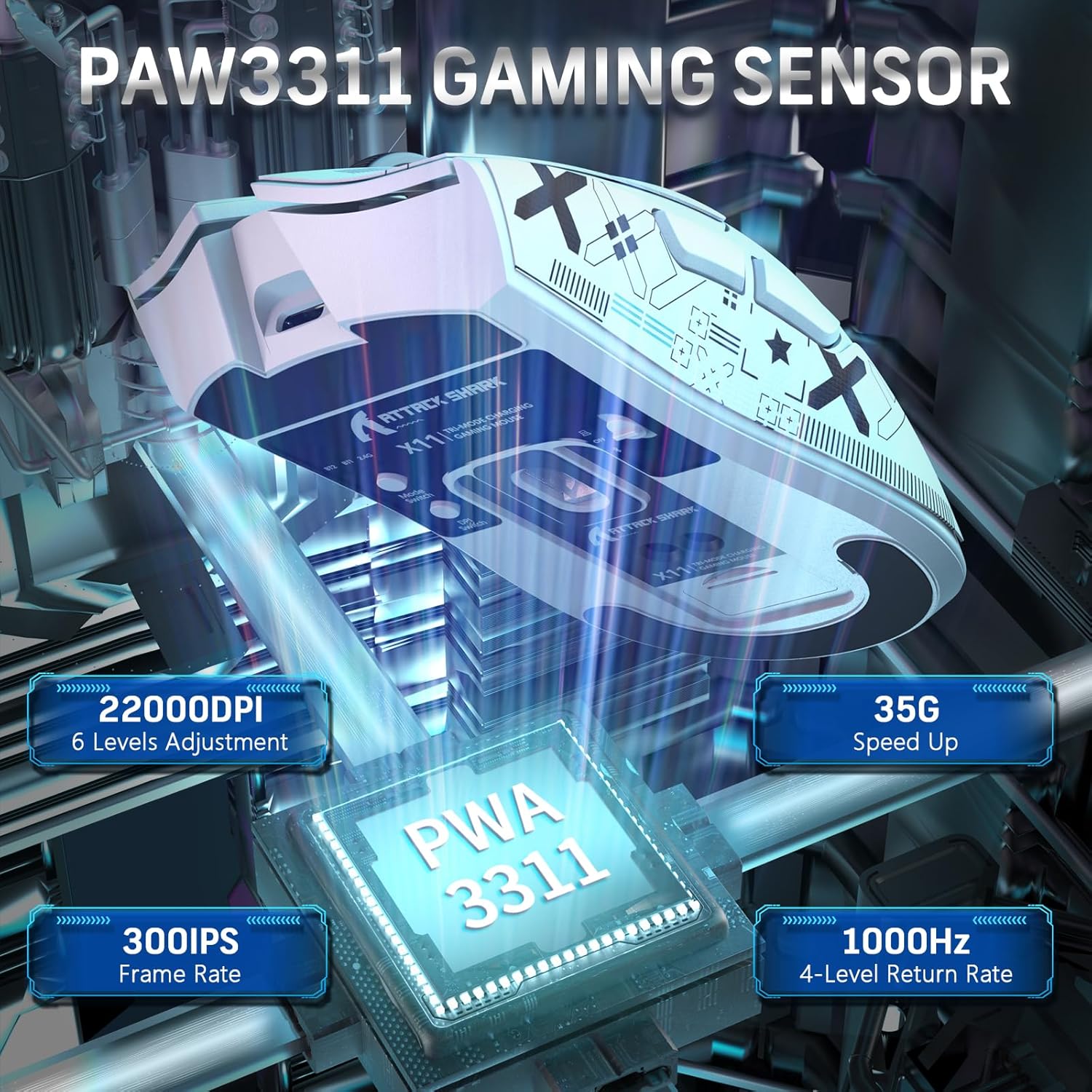 Attack Shark X11 – 59g Superlight Wireless Gaming Mouse | RGB Charging Dock | 22000 DPI | 5 Buttons | White