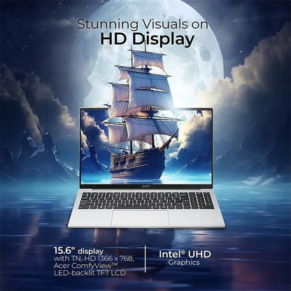 Acer Aspire 3 Laptop with 15.6" FHD IPS Anti-glare Display, Celeron® N4500, 8GB RAM, 512GB SSD, Integrated Intel UHD Graphics, Eng Arb, W11 Pro, Silver