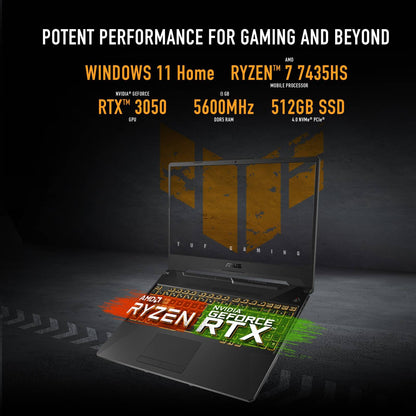 ASUS TUF Gaming A15 FA506NCR Laptop, 15.6" FHD IPS 144Hz Display, AMD Ryzen 7 7435HS, 8GB RAM, 512GB SSD, GeForce RTX 3050 4GB GPU, English Keyboard, Windows 11 Home, Graphite Black