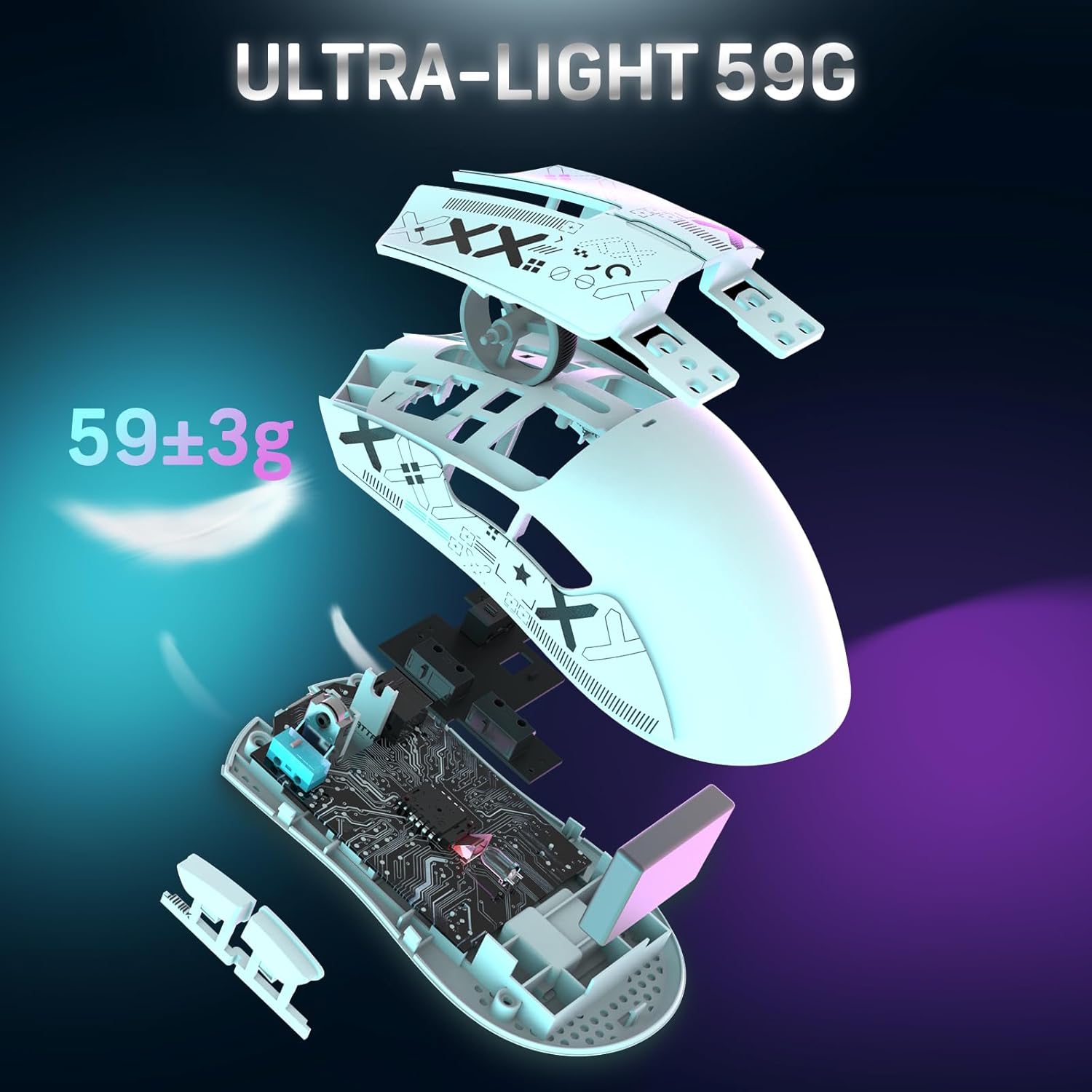 Attack Shark X11 – 59g Superlight Wireless Gaming Mouse | RGB Charging Dock | 22000 DPI | 5 Buttons | White